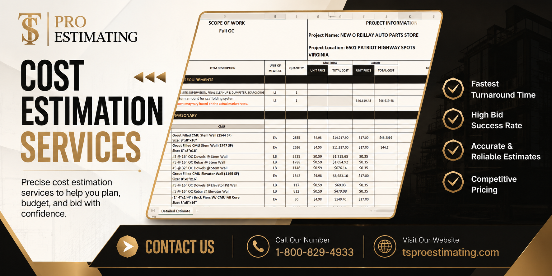 TS Pro Estimating construction estimating services — banner 3